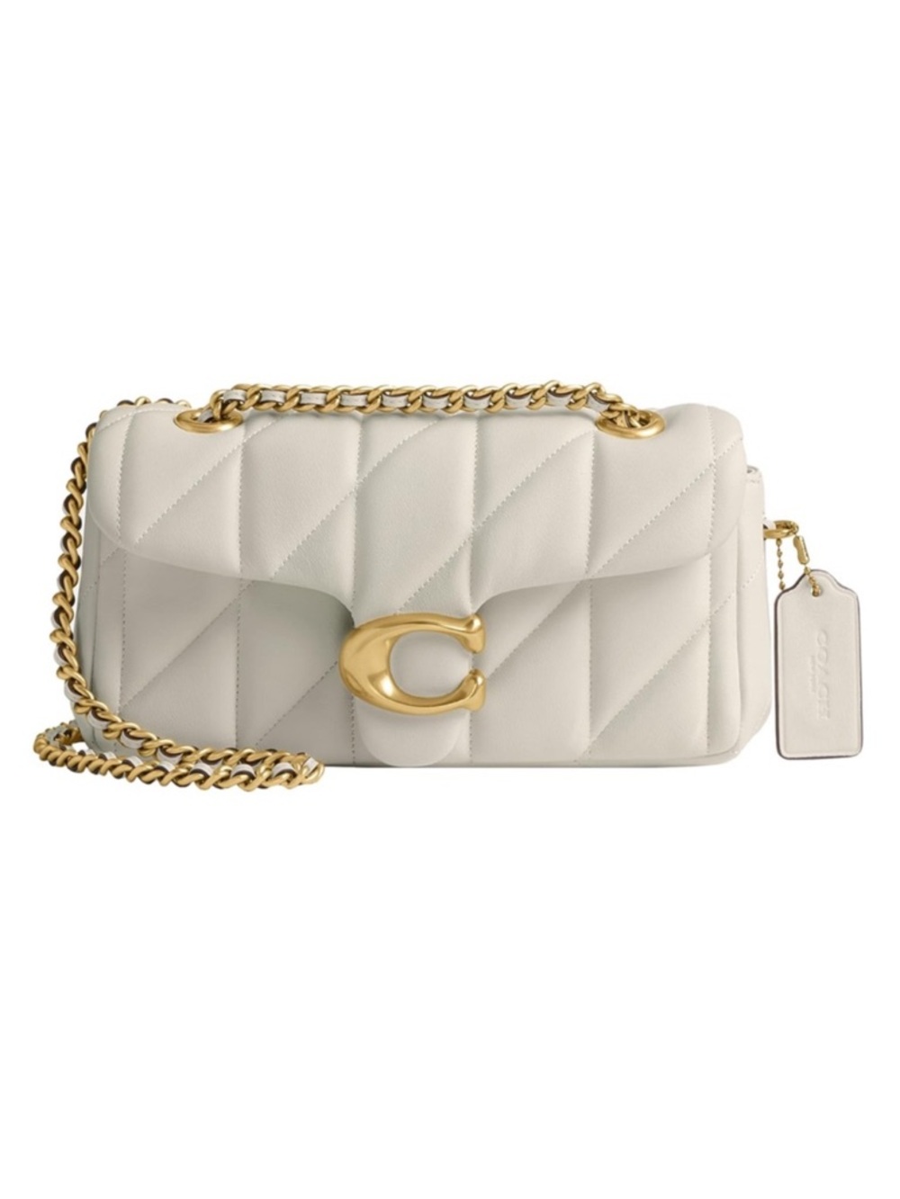 New Coach Cream Chalk Quilted Tabby 20 Shoulder Bag with Gold Chain